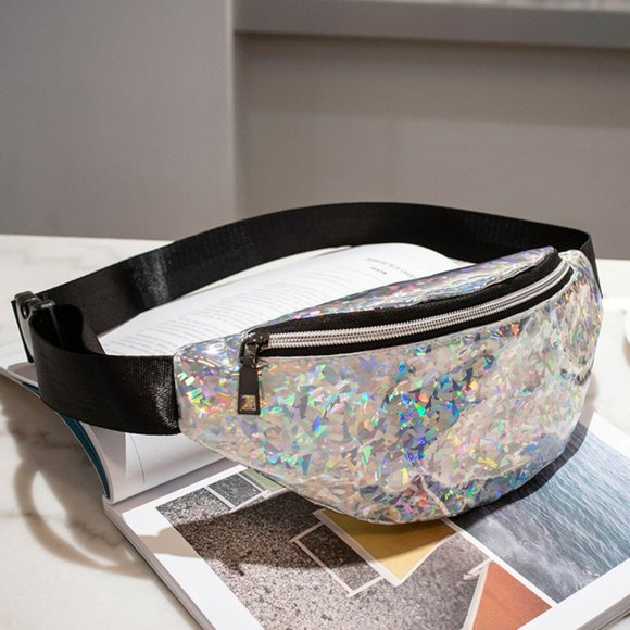 Holographic Fanny Packs 80s 90s Retro Glitter Shiny Waist Hip Travel Bag Purse - Picture 6 of 6